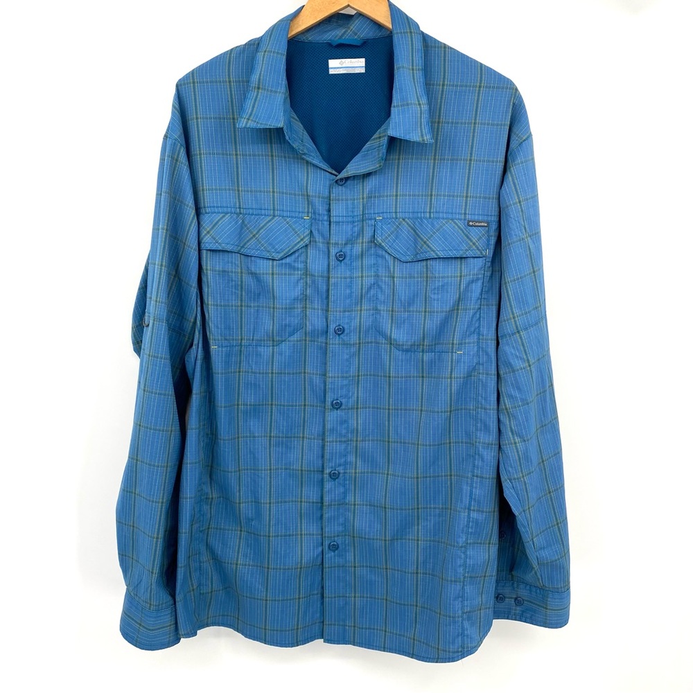 Columbia Shirt Men’s XL Blue Button Up Outdoors Blue Yellow Vented Collared
